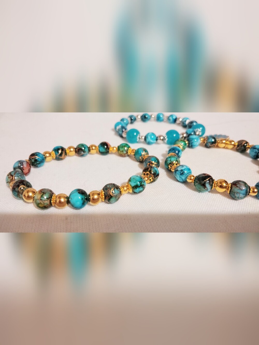 Handmade Glass Bracelet One Of A Kind. Cyan Mix And Blue. Lot Of 3 Size 7'' - Picture 8 of 17